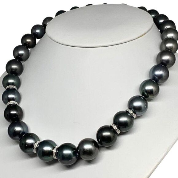 Diamond Tahitian Pearl Necklace 14k Gold 16.3 mm 16.5" Certified $24,000 914649 - Picture 4 of 8